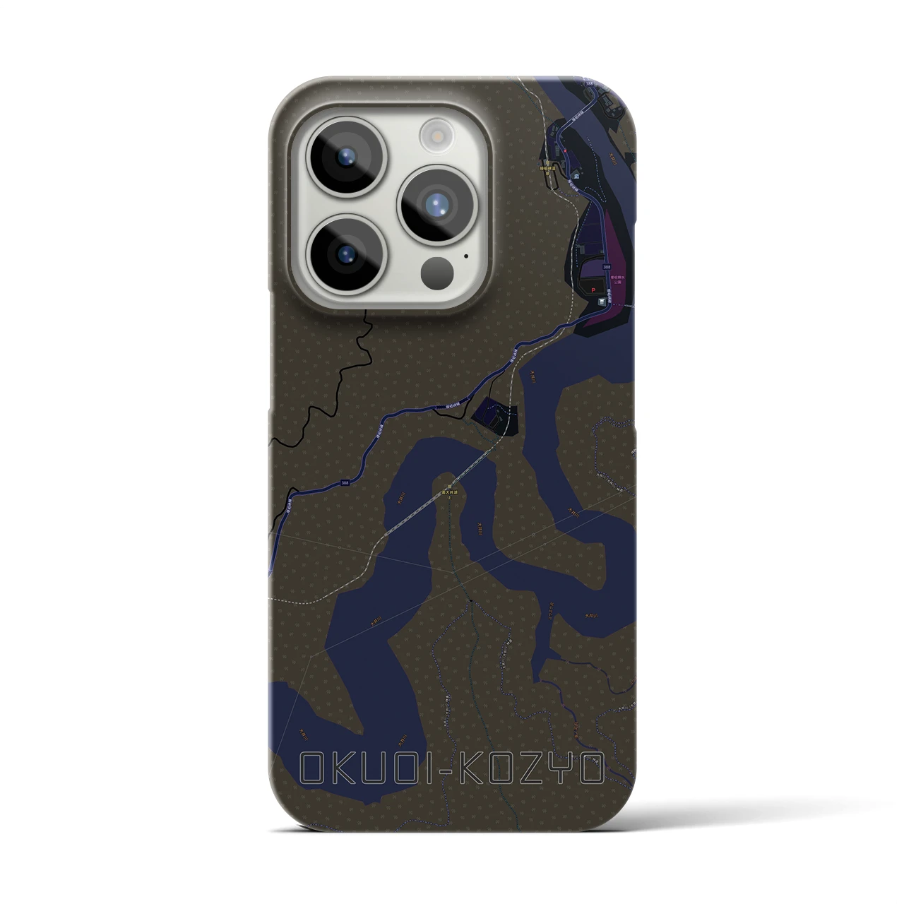 【奥大井湖上】地図柄iPhoneケース（バックカバータイプ・ブラック）iPhone 15 Pro 用