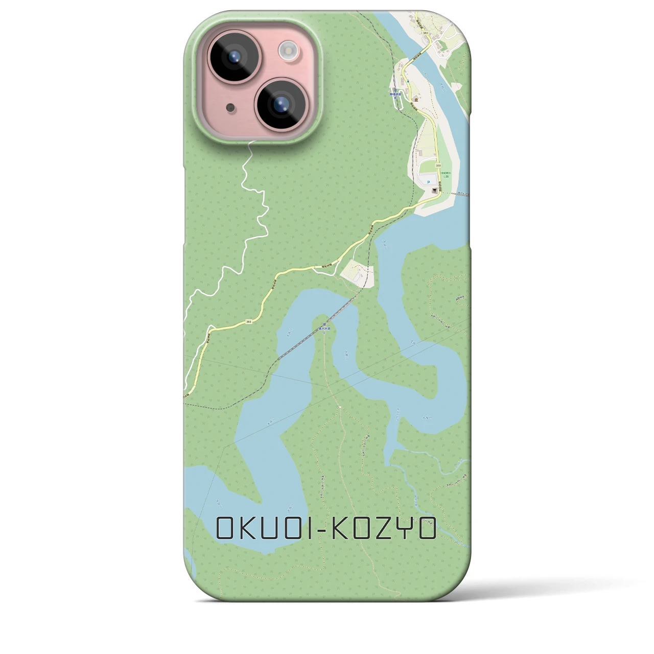 【奥大井湖上】地図柄iPhoneケース（バックカバータイプ・ナチュラル）iPhone 15 Plus 用