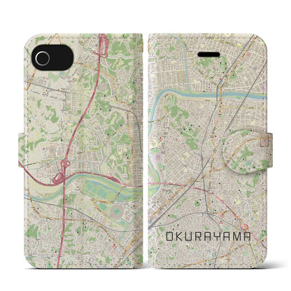 【大倉山（神奈川県）】地図柄iPhoneケース（手帳タイプ）ナチュラル・iPhone SE（第3 / 第2世代） / 8 / 7 / 6s / 6 用