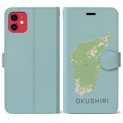 【奥尻（北海道）】地図柄iPhoneケース（手帳タイプ）ナチュラル・iPhone 11 用