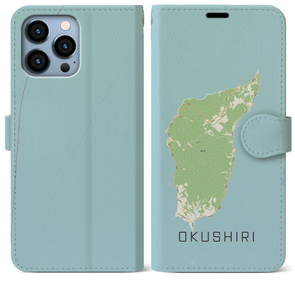 【奥尻（北海道）】地図柄iPhoneケース（手帳タイプ）ナチュラル・iPhone 13 Pro Max 用