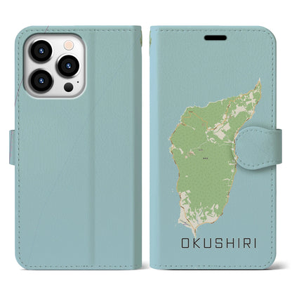 【奥尻（北海道）】地図柄iPhoneケース（手帳タイプ）ナチュラル・iPhone 13 Pro 用