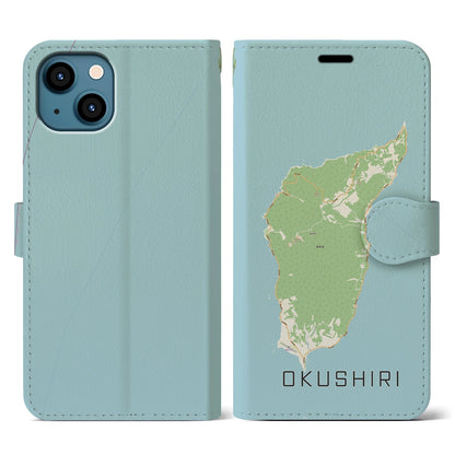 【奥尻（北海道）】地図柄iPhoneケース（手帳タイプ）ナチュラル・iPhone 13 用