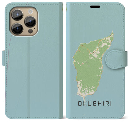 【奥尻（北海道）】地図柄iPhoneケース（手帳タイプ）ナチュラル・iPhone 14 Pro Max 用