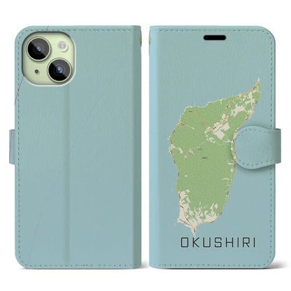 【奥尻（北海道）】地図柄iPhoneケース（手帳タイプ）ナチュラル・iPhone 15 用
