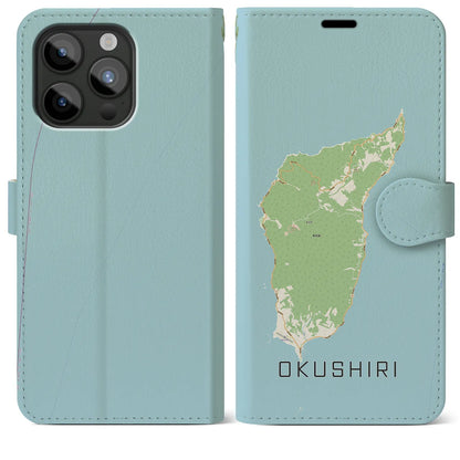 【奥尻（北海道）】地図柄iPhoneケース（手帳タイプ）ナチュラル・iPhone 15 Pro Max 用
