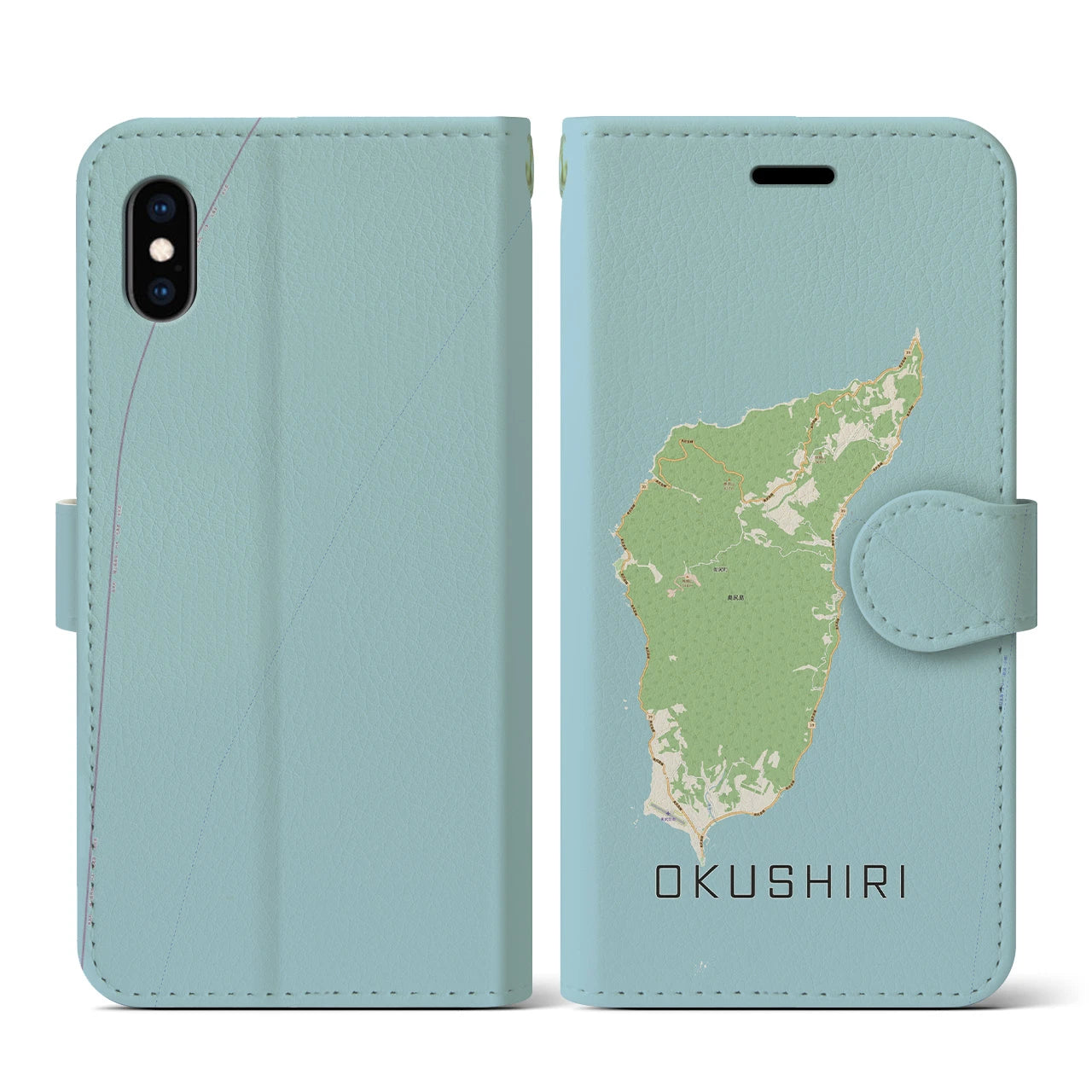 【奥尻】地図柄iPhoneケース（手帳両面タイプ・ナチュラル）iPhone XS / X 用