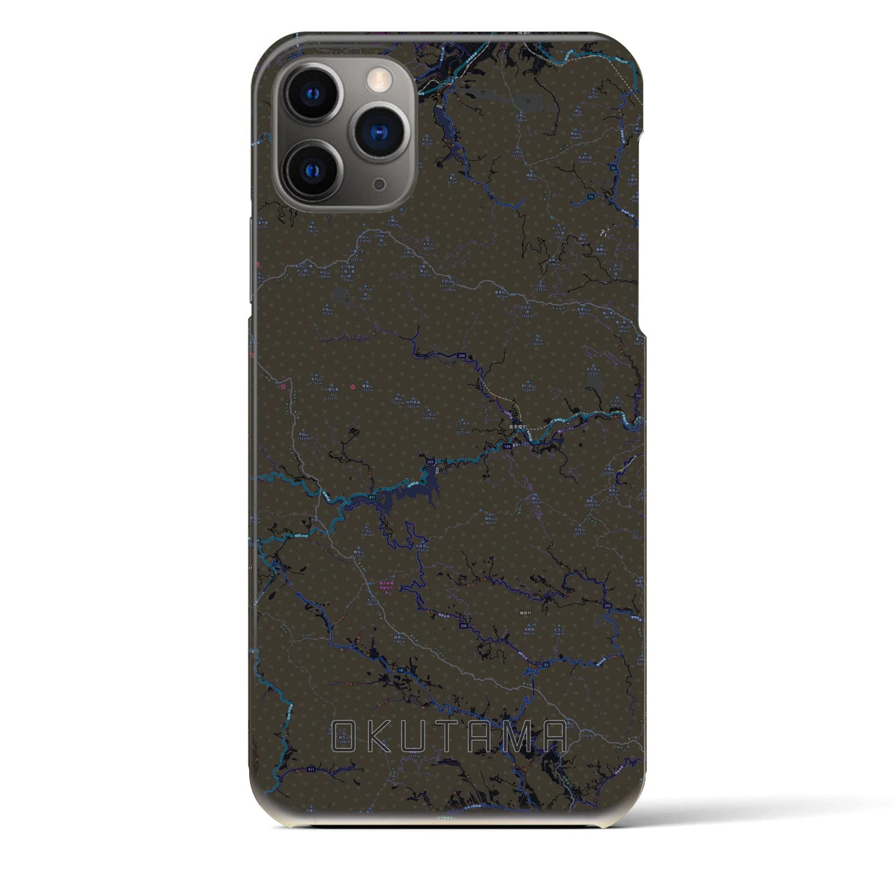 【奥多摩】地図柄iPhoneケース（バックカバータイプ・ブラック）iPhone 11 Pro Max 用