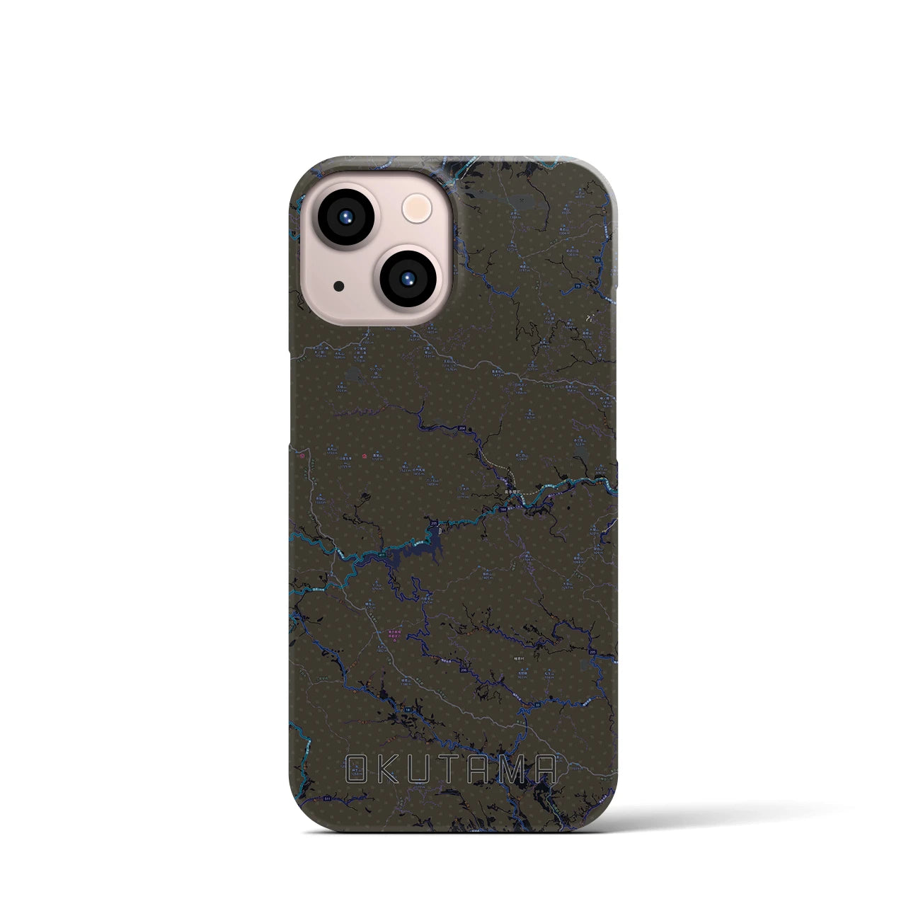 【奥多摩】地図柄iPhoneケース（バックカバータイプ・ブラック）iPhone 13 mini 用