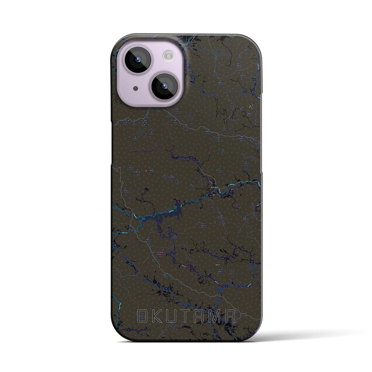 【奥多摩】地図柄iPhoneケース（バックカバータイプ・ブラック）iPhone 14 用