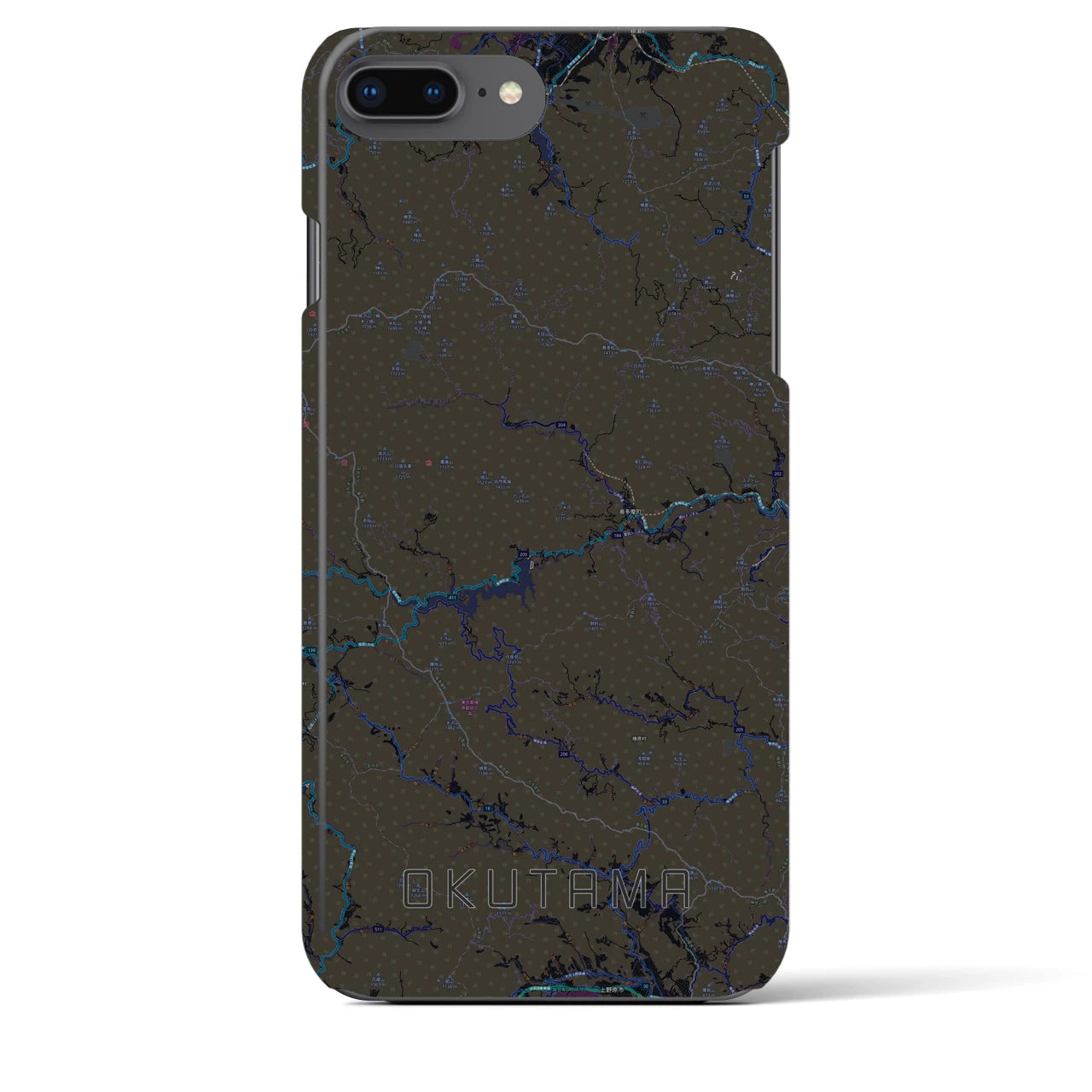【奥多摩】地図柄iPhoneケース（バックカバータイプ・ブラック）iPhone 8Plus /7Plus / 6sPlus / 6Plus 用