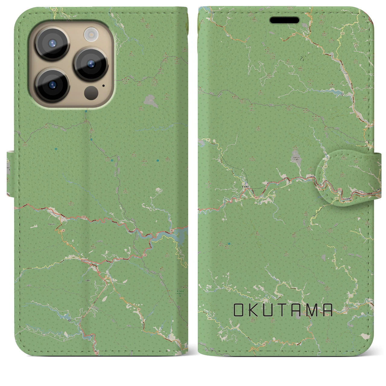 【奥多摩】地図柄iPhoneケース（手帳両面タイプ・ナチュラル）iPhone 14 Pro Max 用