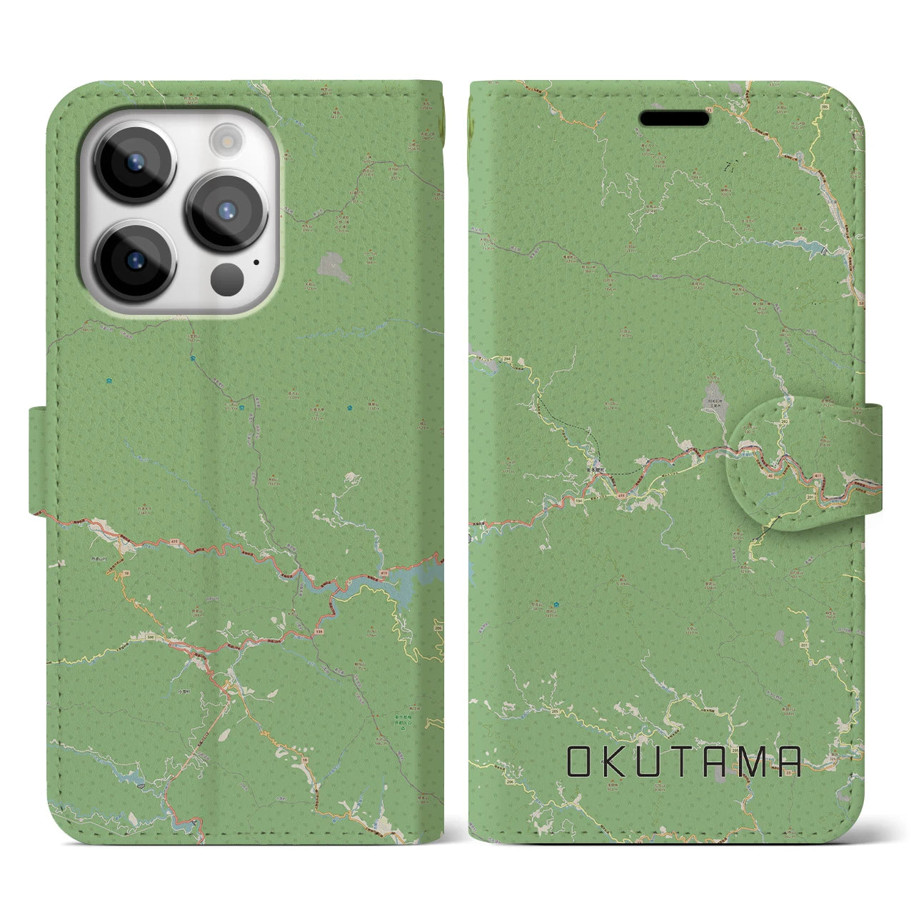 【奥多摩】地図柄iPhoneケース（手帳両面タイプ・ナチュラル）iPhone 14 Pro 用