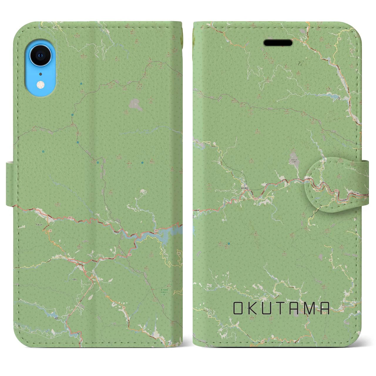 【奥多摩】地図柄iPhoneケース（手帳両面タイプ・ナチュラル）iPhone XR 用