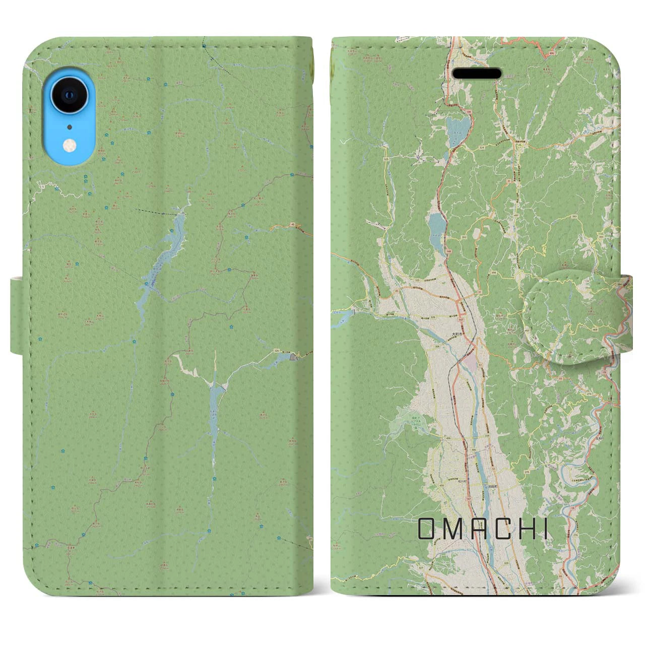 【大町】地図柄iPhoneケース（手帳両面タイプ・ナチュラル）iPhone XR 用
