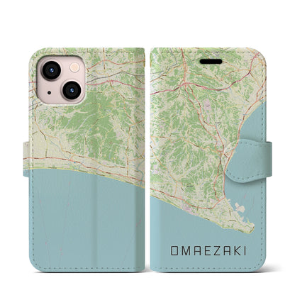 【御前崎（静岡県）】地図柄iPhoneケース（手帳タイプ）ナチュラル・iPhone 13 mini 用