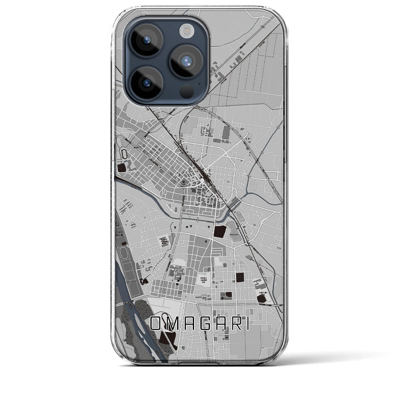 【大曲】地図柄iPhoneケース（クリアタイプ・モノトーン）iPhone 15 Pro Max 用