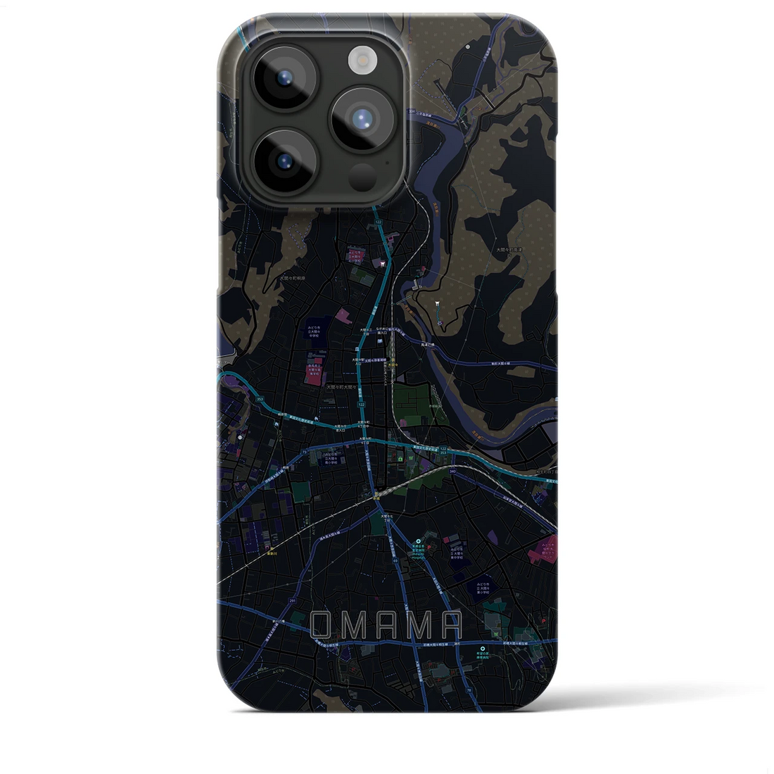 【大間々】地図柄iPhoneケース（バックカバータイプ・ブラック）iPhone 15 Pro Max 用