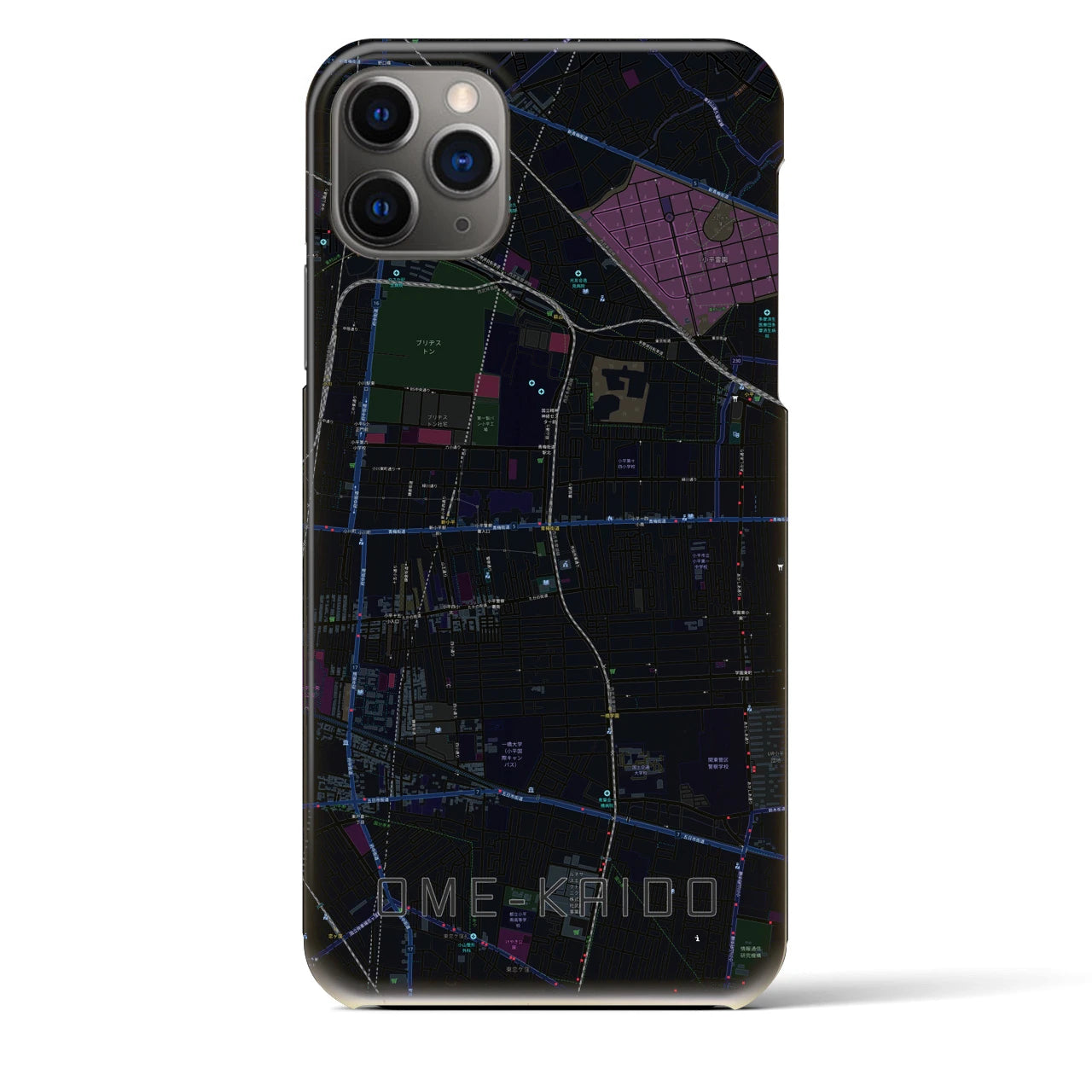 【青梅街道】地図柄iPhoneケース（バックカバータイプ・ブラック）iPhone 11 Pro Max 用