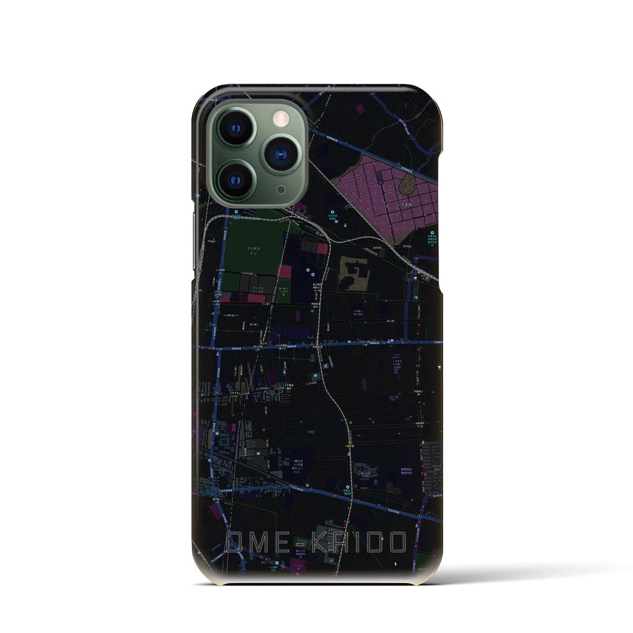 【青梅街道】地図柄iPhoneケース（バックカバータイプ・ブラック）iPhone 11 Pro 用