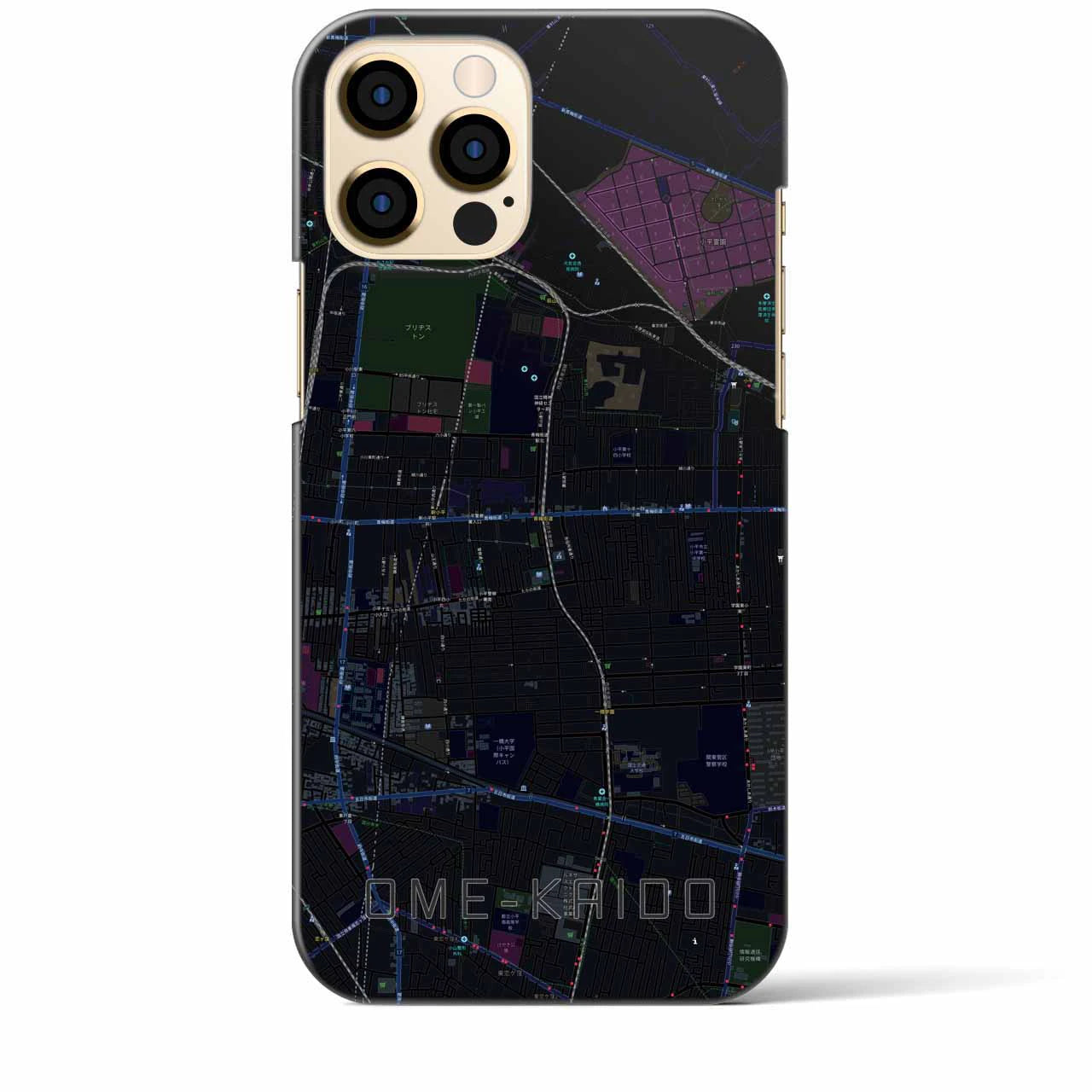【青梅街道】地図柄iPhoneケース（バックカバータイプ・ブラック）iPhone 12 Pro Max 用