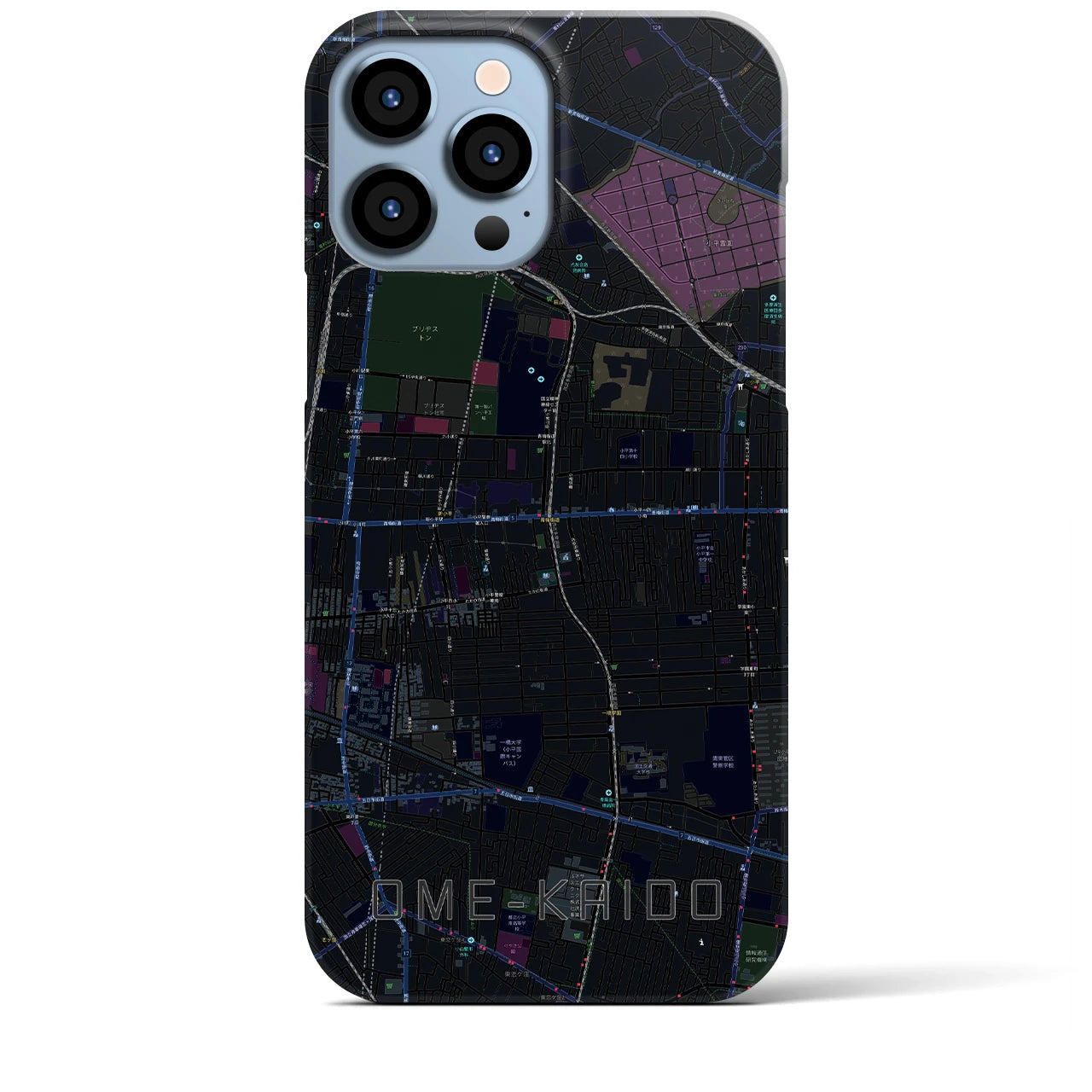 【青梅街道】地図柄iPhoneケース（バックカバータイプ・ブラック）iPhone 13 Pro Max 用
