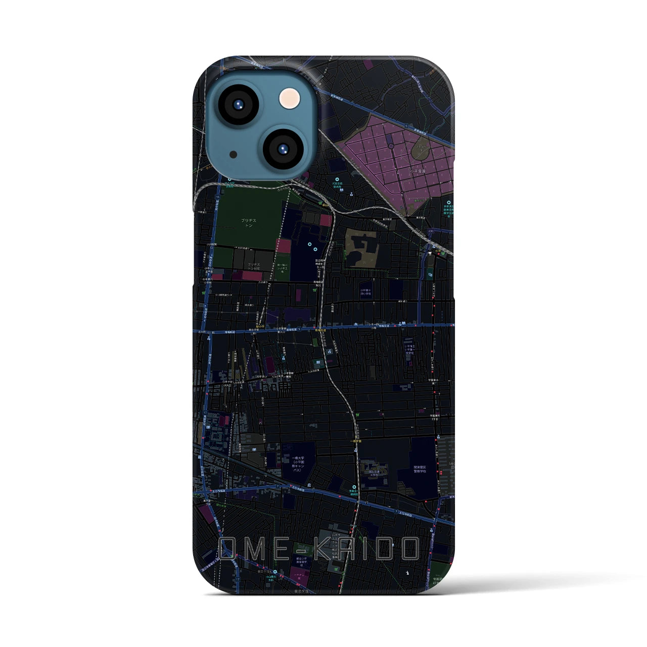【青梅街道】地図柄iPhoneケース（バックカバータイプ・ブラック）iPhone 13 用