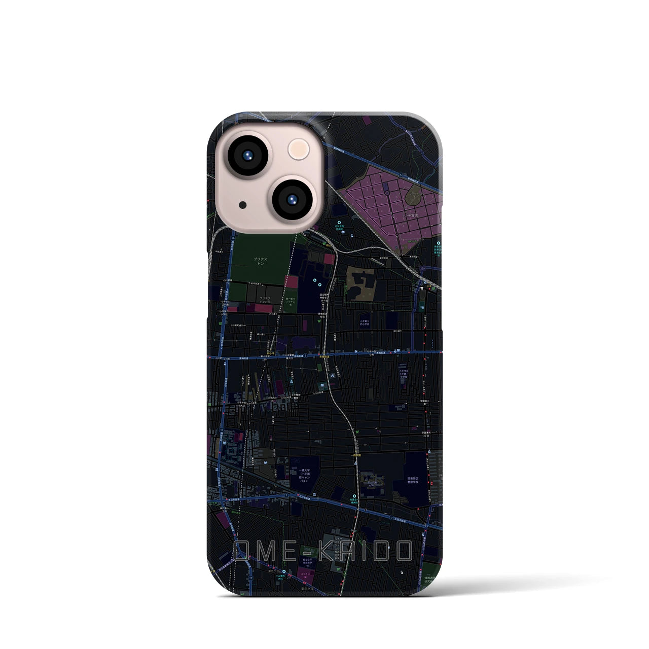 【青梅街道】地図柄iPhoneケース（バックカバータイプ・ブラック）iPhone 13 mini 用