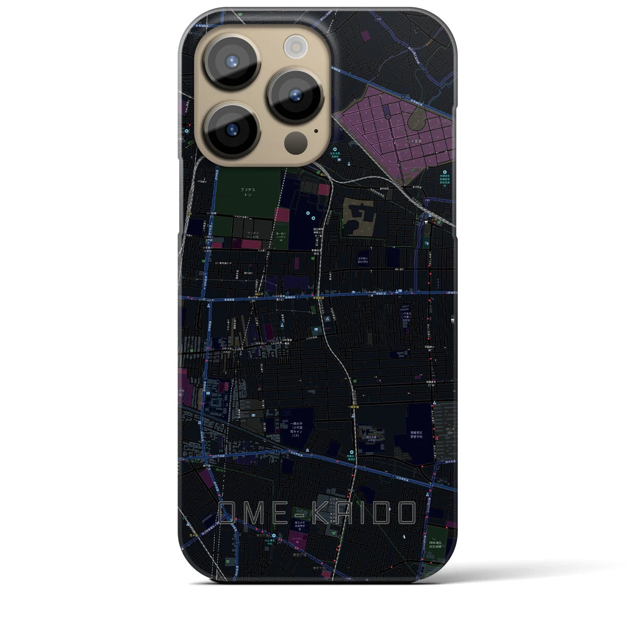 【青梅街道】地図柄iPhoneケース（バックカバータイプ・ブラック）iPhone 14 Pro Max 用