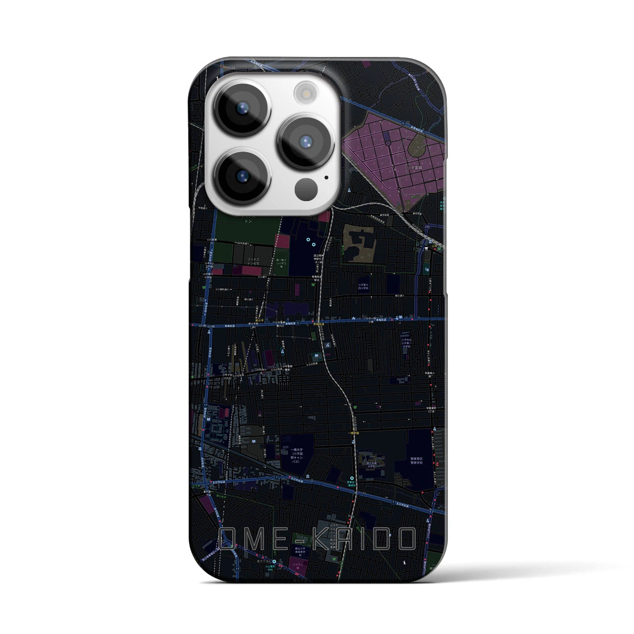 【青梅街道】地図柄iPhoneケース（バックカバータイプ・ブラック）iPhone 14 Pro 用