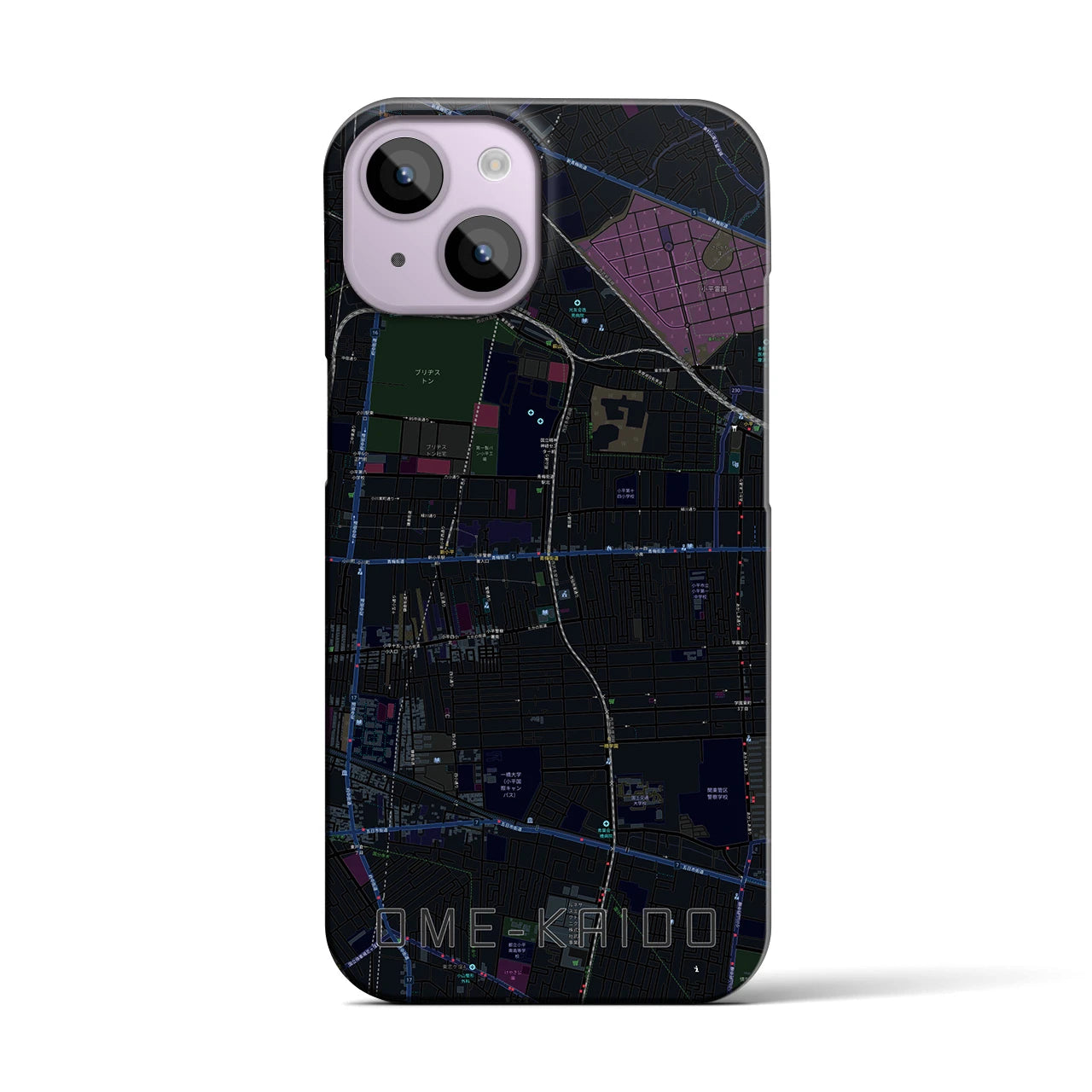 【青梅街道】地図柄iPhoneケース（バックカバータイプ・ブラック）iPhone 14 用