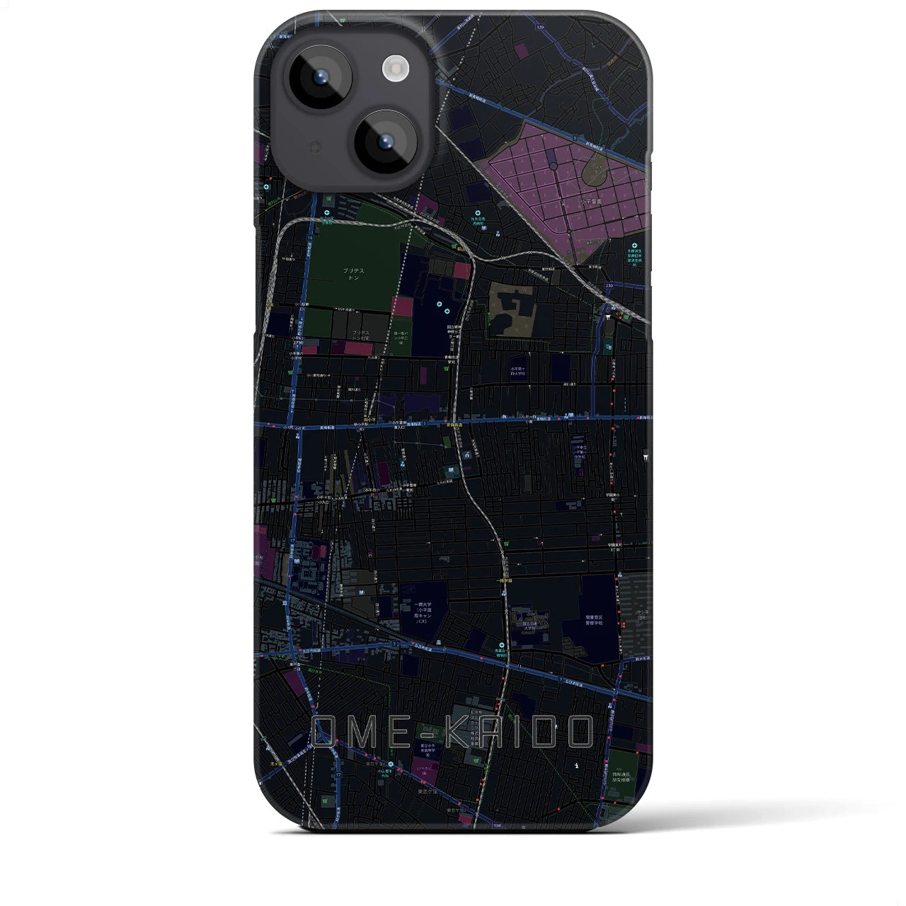 【青梅街道】地図柄iPhoneケース（バックカバータイプ・ブラック）iPhone 14 Plus 用