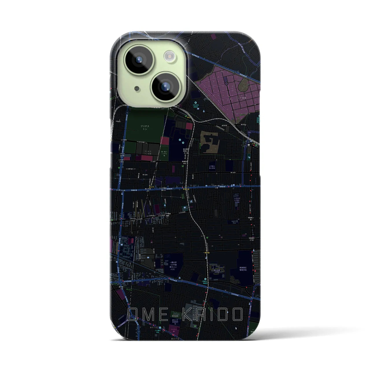 【青梅街道】地図柄iPhoneケース（バックカバータイプ・ブラック）iPhone 15 用