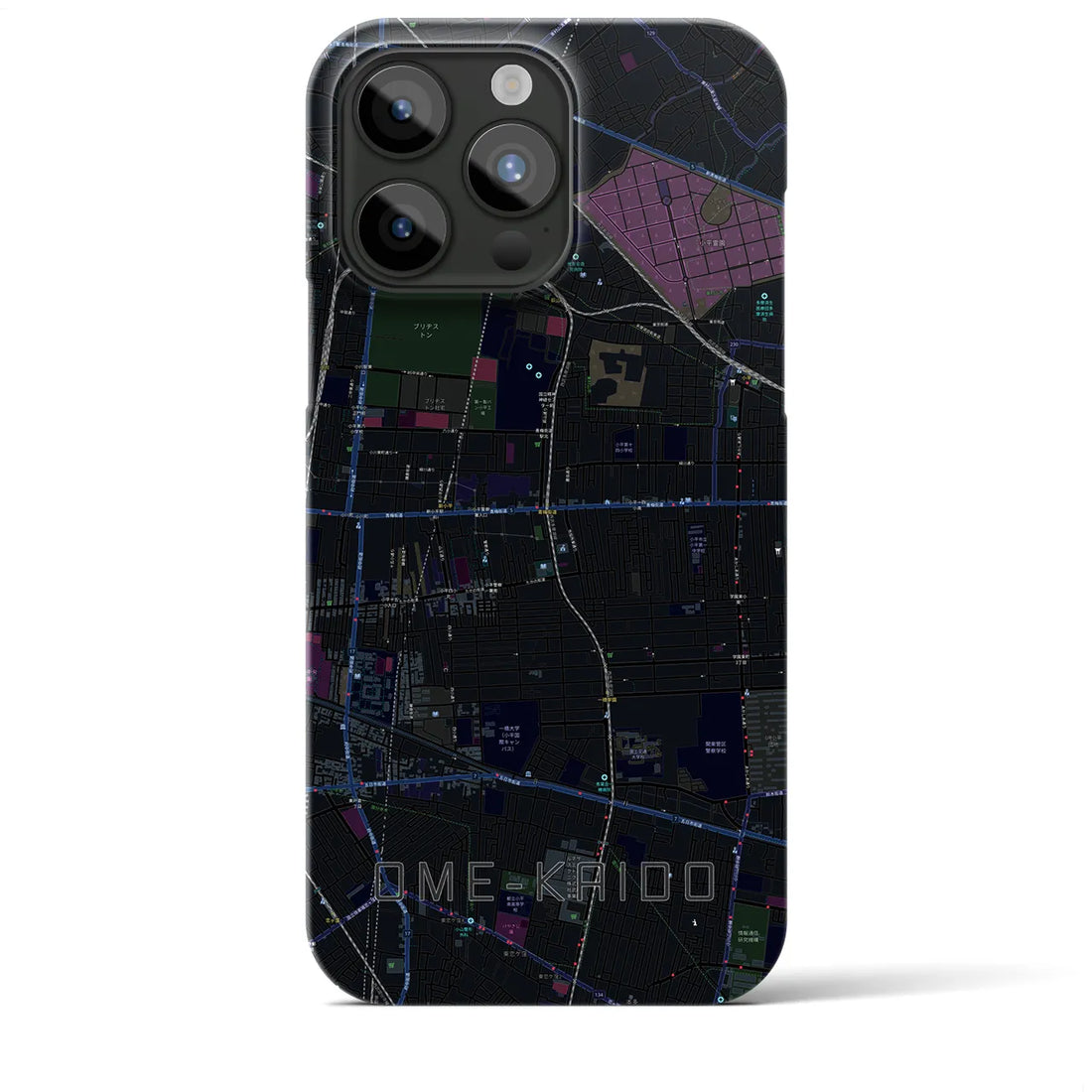 【青梅街道】地図柄iPhoneケース（バックカバータイプ・ブラック）iPhone 15 Pro Max 用