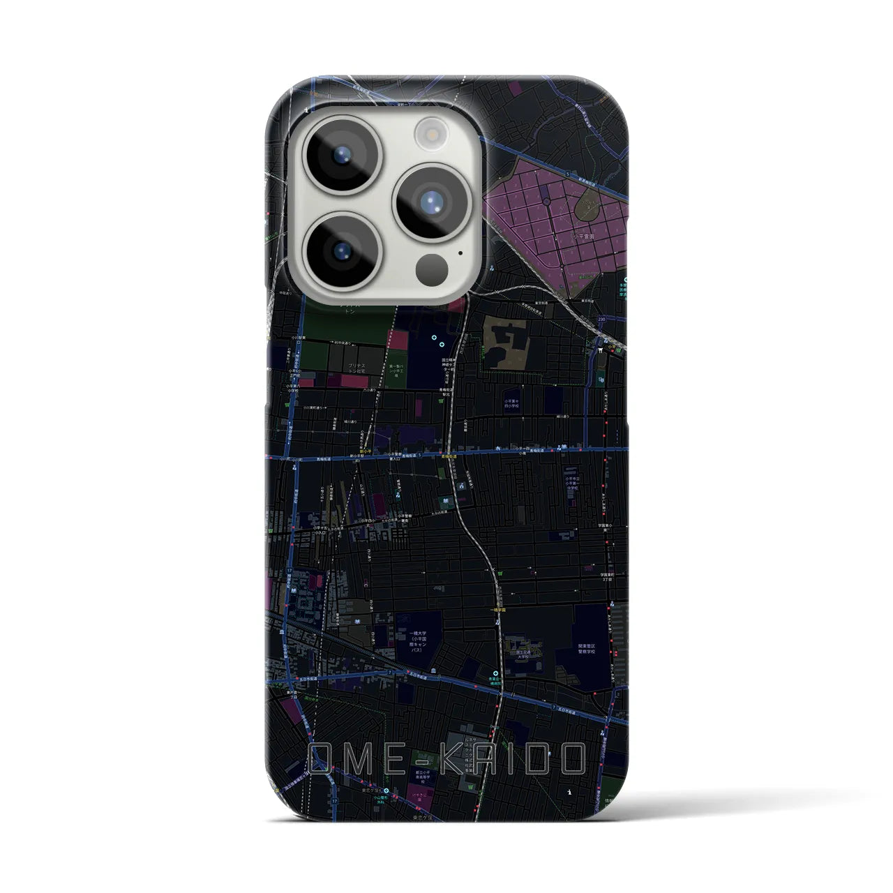 【青梅街道】地図柄iPhoneケース（バックカバータイプ・ブラック）iPhone 15 Pro 用