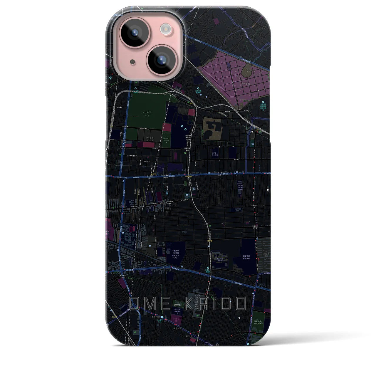 【青梅街道】地図柄iPhoneケース（バックカバータイプ・ブラック）iPhone 15 Plus 用