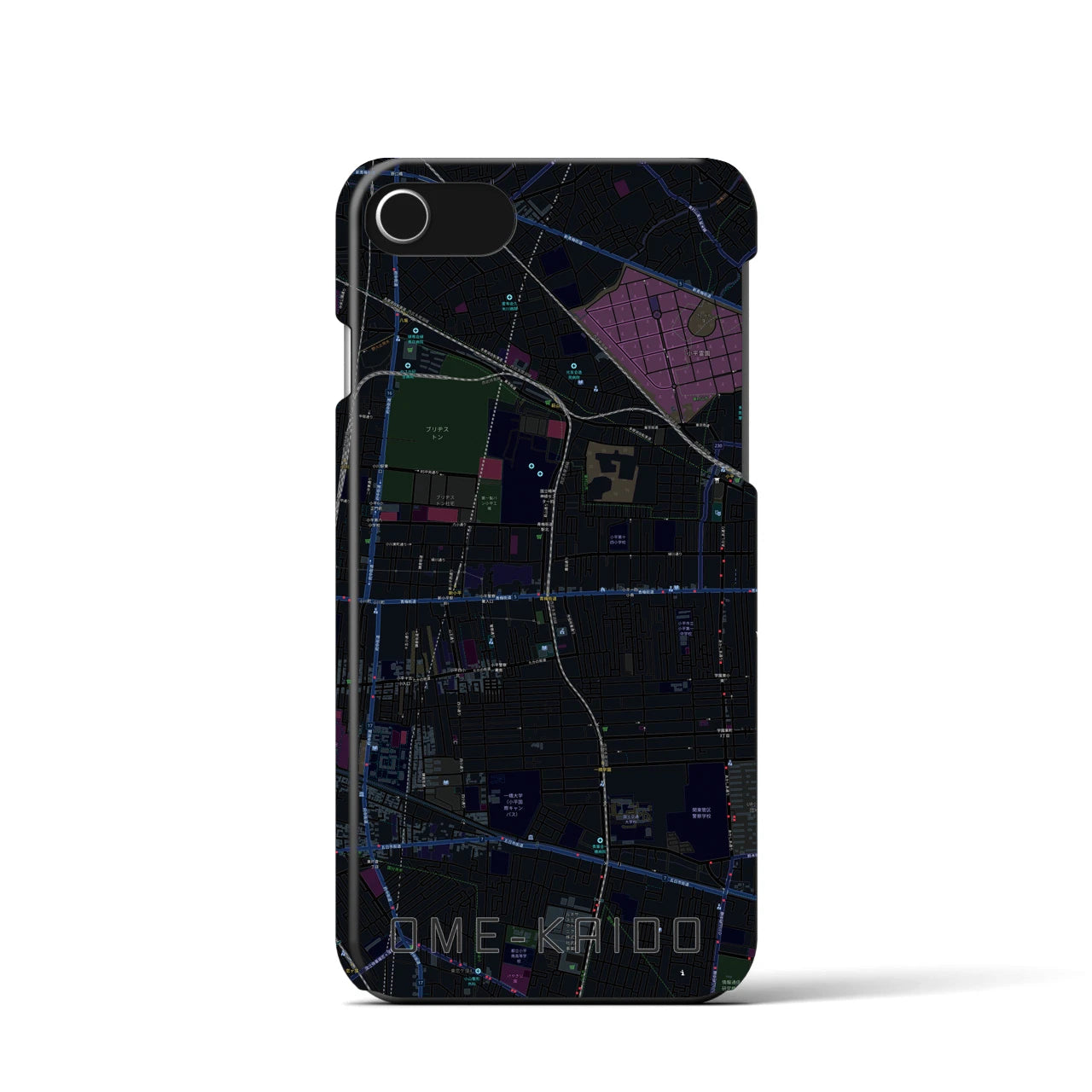 【青梅街道】地図柄iPhoneケース（バックカバータイプ・ブラック）iPhone SE（第3 / 第2世代） / 8 / 7 / 6s / 6 用