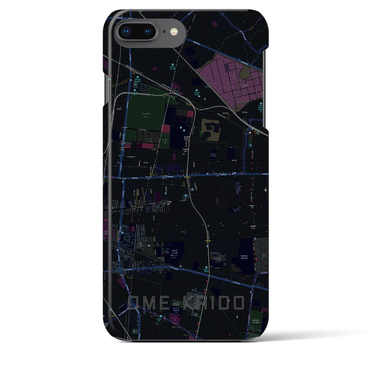 【青梅街道】地図柄iPhoneケース（バックカバータイプ・ブラック）iPhone 8Plus /7Plus / 6sPlus / 6Plus 用