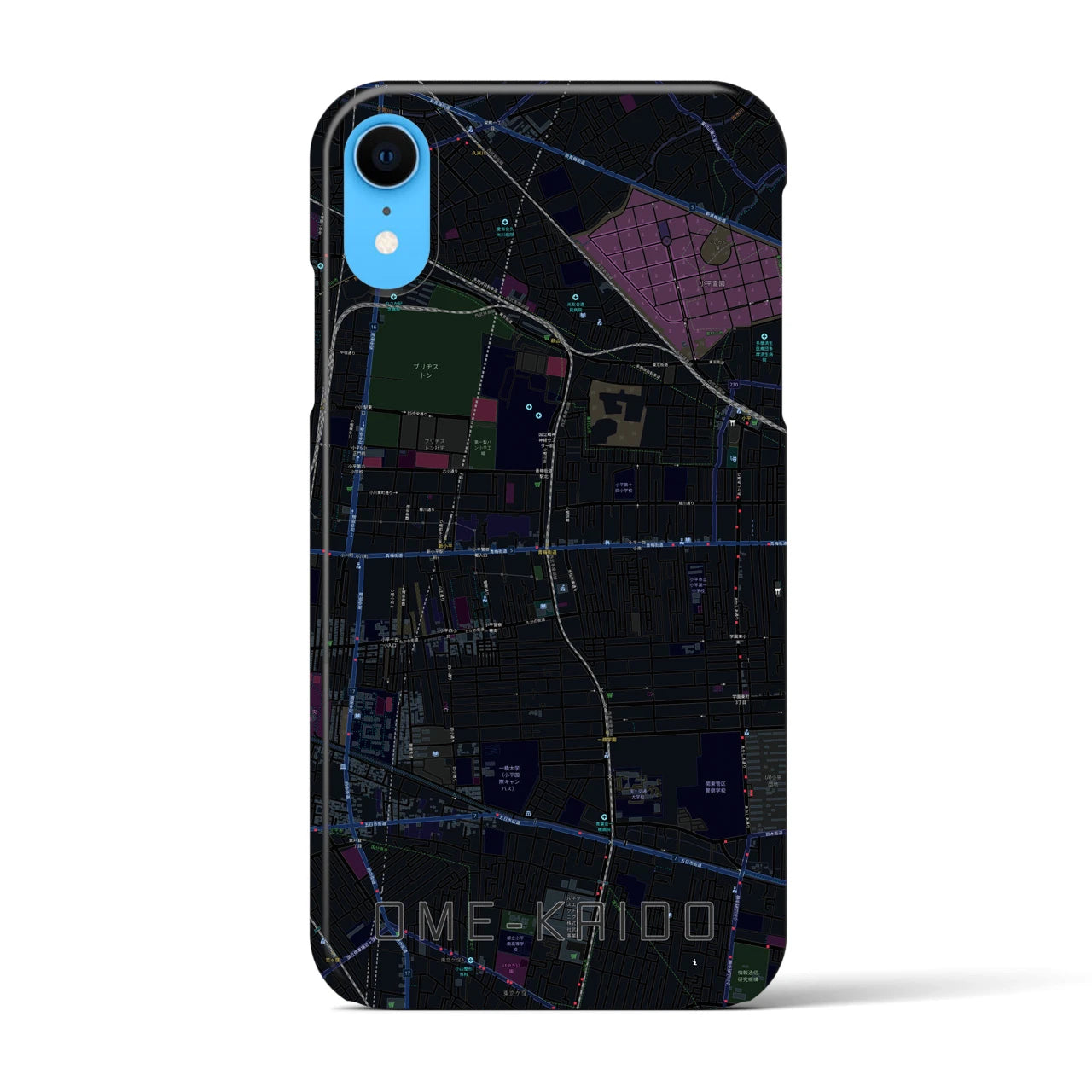 【青梅街道】地図柄iPhoneケース（バックカバータイプ・ブラック）iPhone XR 用