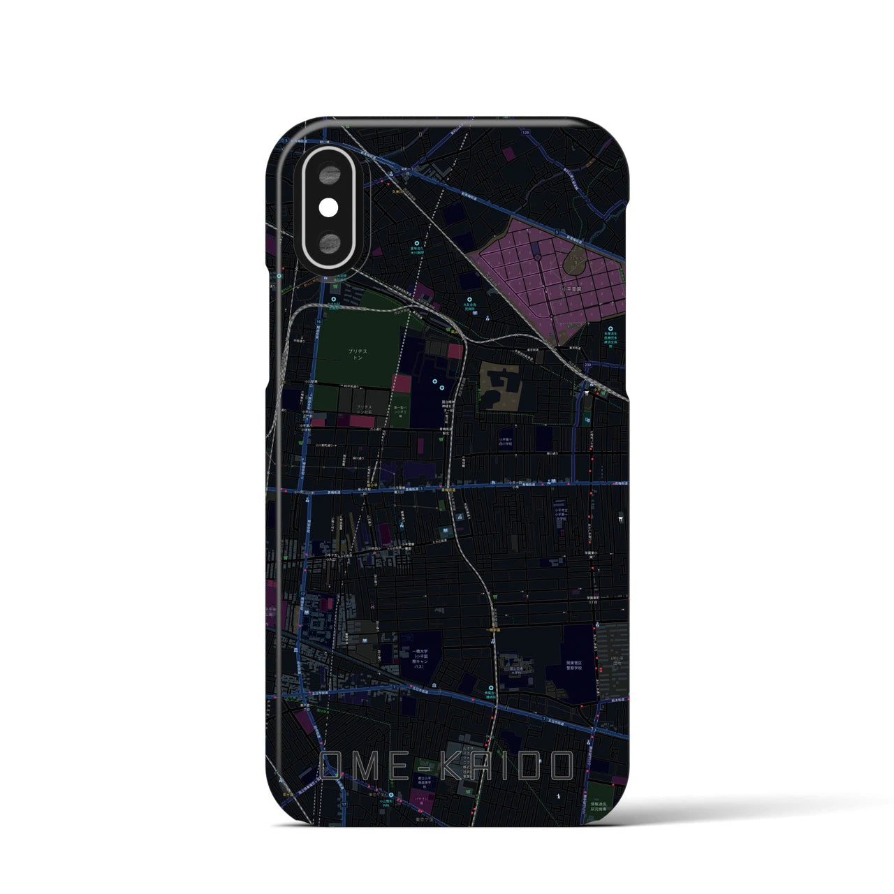 【青梅街道】地図柄iPhoneケース（バックカバータイプ・ブラック）iPhone XS / X 用