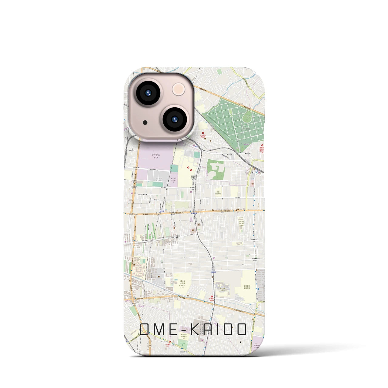 【青梅街道】地図柄iPhoneケース（バックカバータイプ・ナチュラル）iPhone 13 mini 用