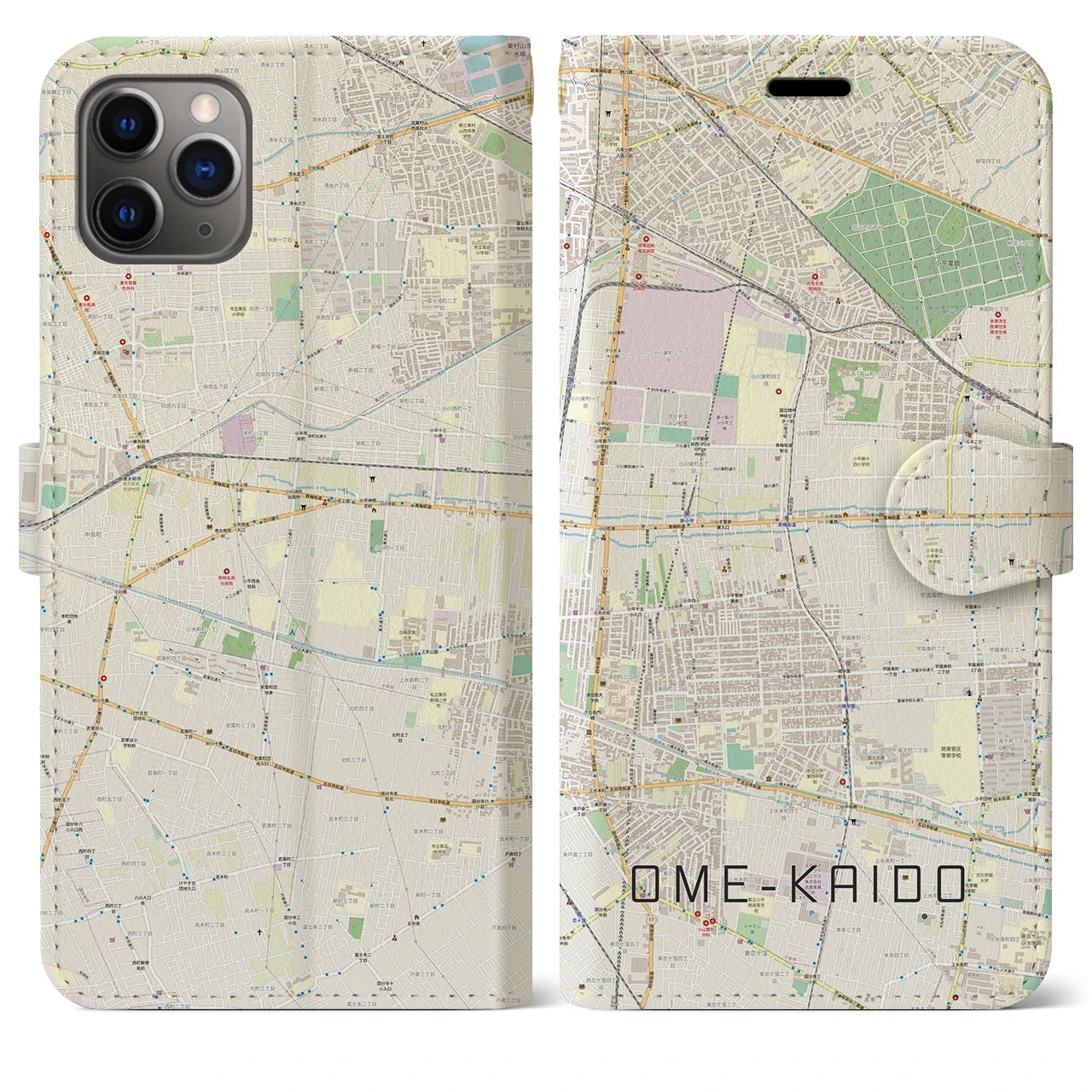 【青梅街道】地図柄iPhoneケース（手帳両面タイプ・ナチュラル）iPhone 11 Pro Max 用