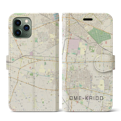 【青梅街道（東京都）】地図柄iPhoneケース（手帳タイプ）ナチュラル・iPhone 11 Pro 用