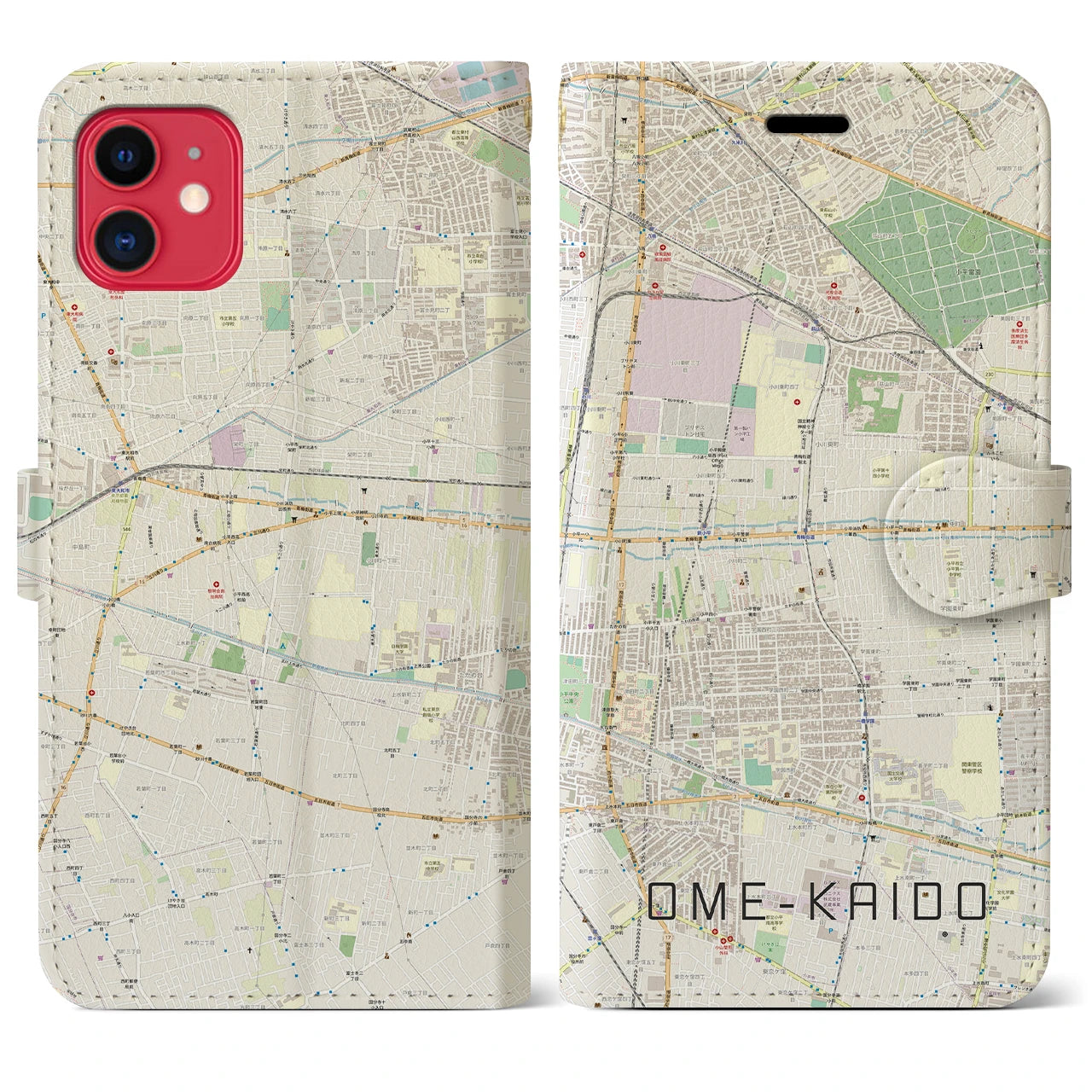 【青梅街道】地図柄iPhoneケース（手帳両面タイプ・ナチュラル）iPhone 11 用