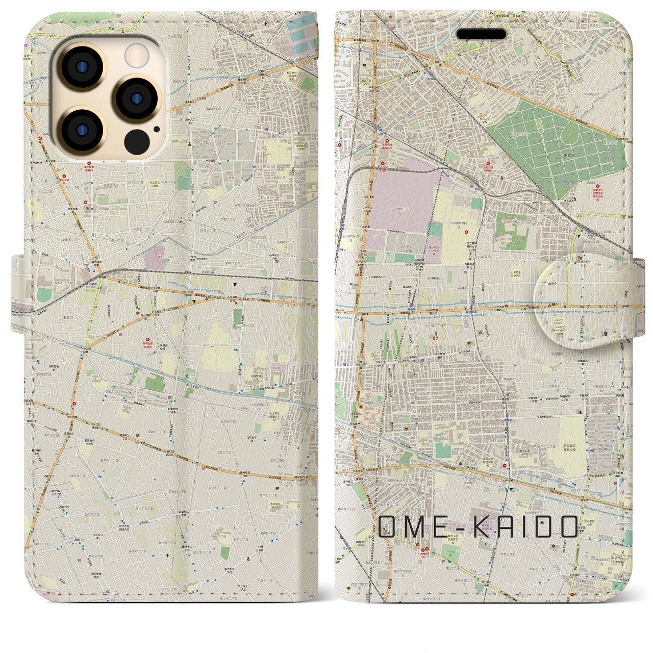 【青梅街道】地図柄iPhoneケース（手帳両面タイプ・ナチュラル）iPhone 12 Pro Max 用