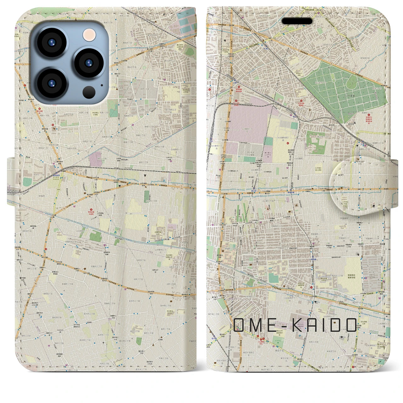 【青梅街道】地図柄iPhoneケース（手帳両面タイプ・ナチュラル）iPhone 13 Pro Max 用
