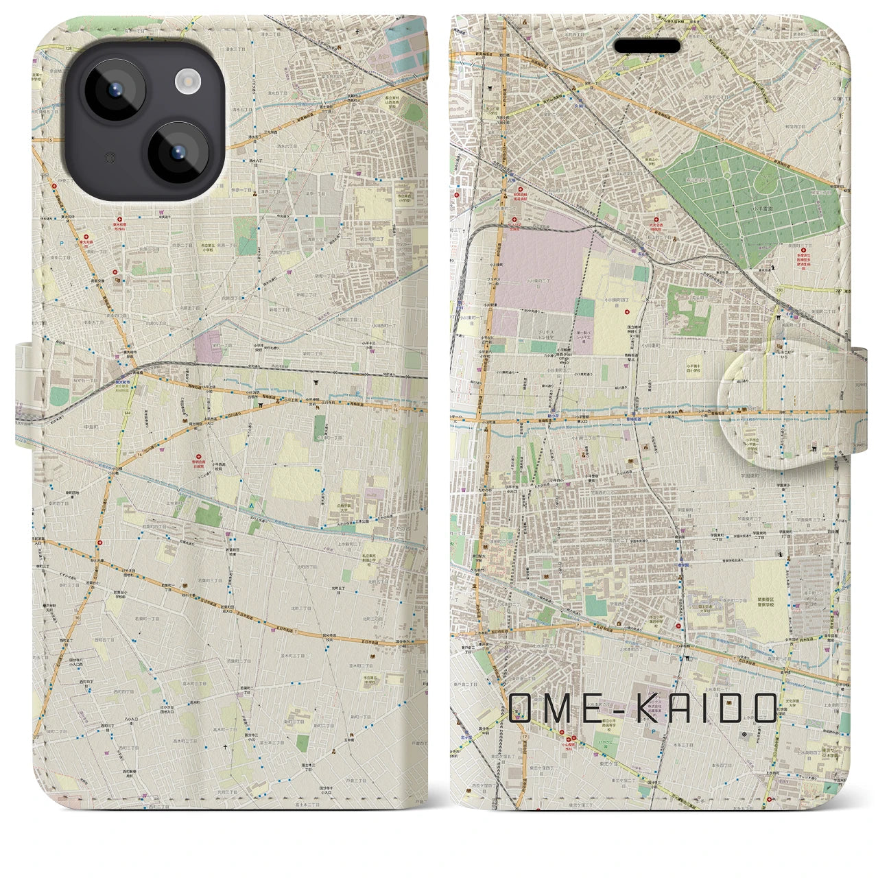 【青梅街道】地図柄iPhoneケース（手帳両面タイプ・ナチュラル）iPhone 14 Plus 用