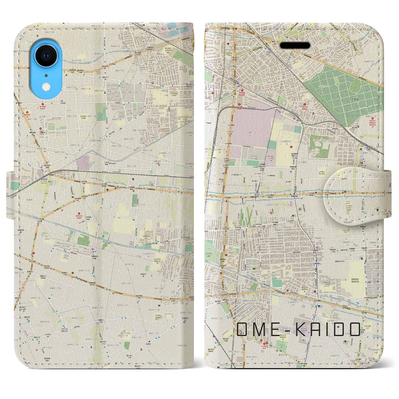 【青梅街道】地図柄iPhoneケース（手帳両面タイプ・ナチュラル）iPhone XR 用