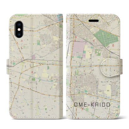 【青梅街道（東京都）】地図柄iPhoneケース（手帳タイプ）ナチュラル・iPhone XS / X 用