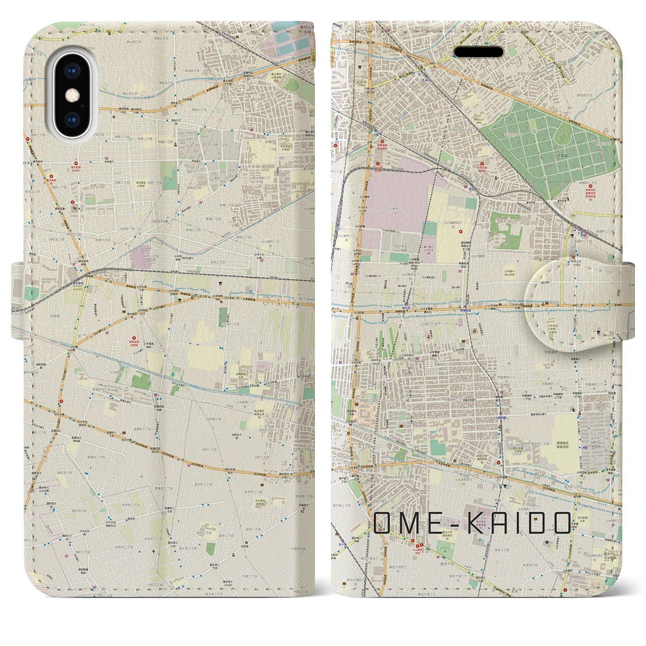 【青梅街道】地図柄iPhoneケース（手帳両面タイプ・ナチュラル）iPhone XS Max 用